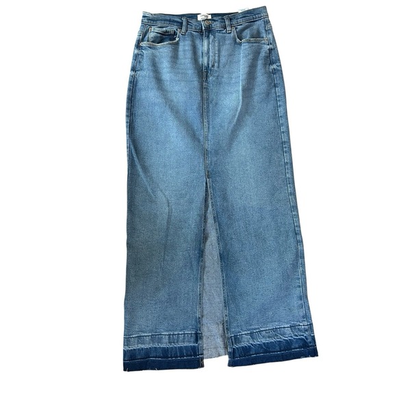 Kensie Vintage Luxe Maxi Denim Skirt Frayed Hem, Front Slit Sz 8/29 - Picture 1 of 9